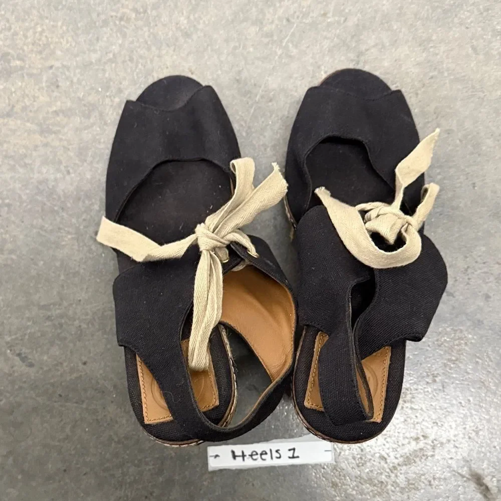 Tory Burch Black and Tan Espadrille Wedges